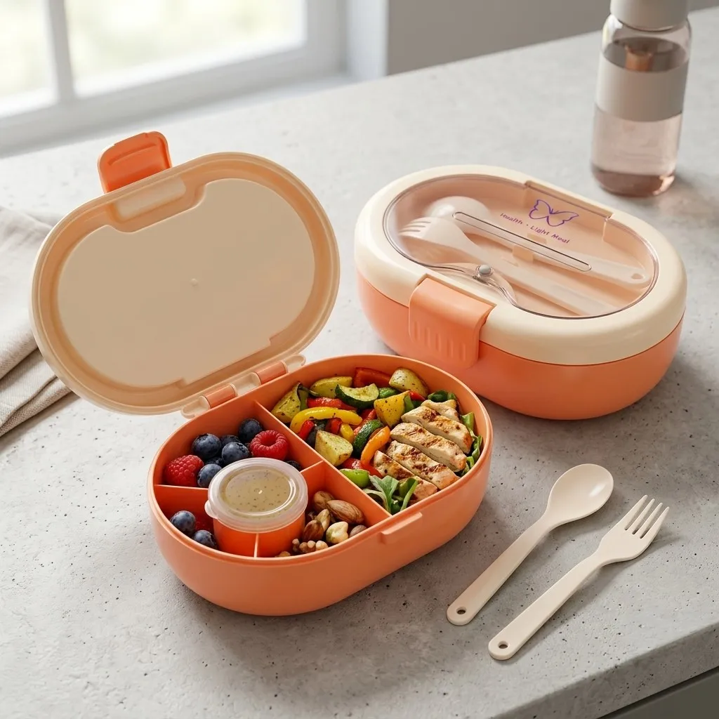 Food Storage With Dividers - Plastic Bento Lunch Box with Cutlery